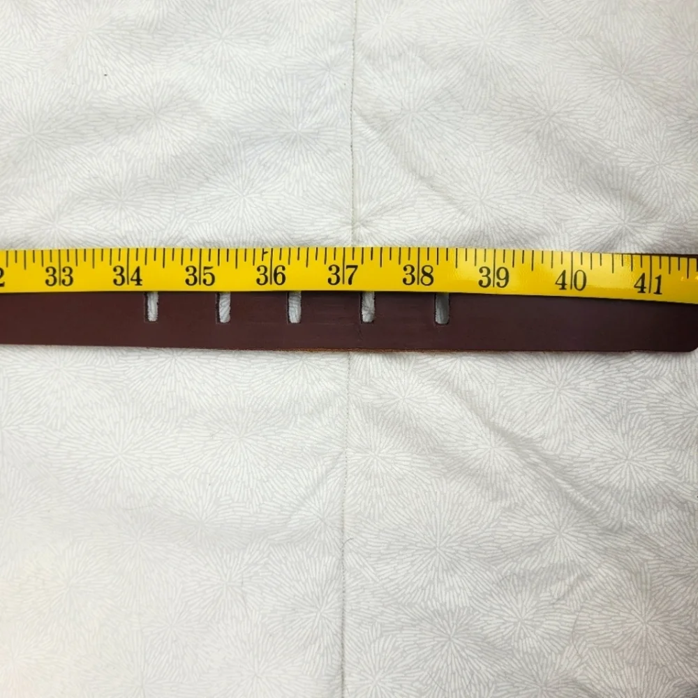 Brazilian espresso brown leather belt silver buckle minimalist classic artsy L